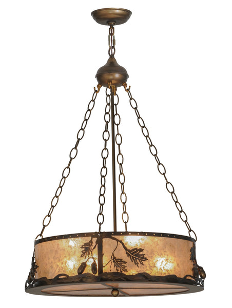 Oak Leaf & Acorn Eight Light Inverted Pendant in Antique Copper Finish