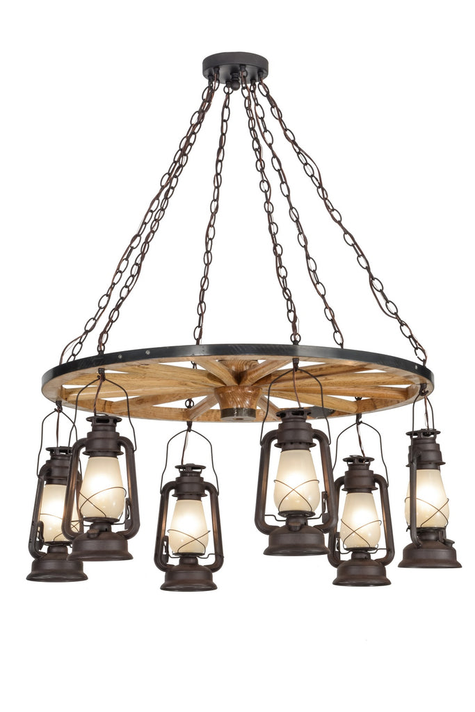 Meyda Tiffany - 151906 - Six Light Chandelier - Miners Lantern - Rust,Natural Wood