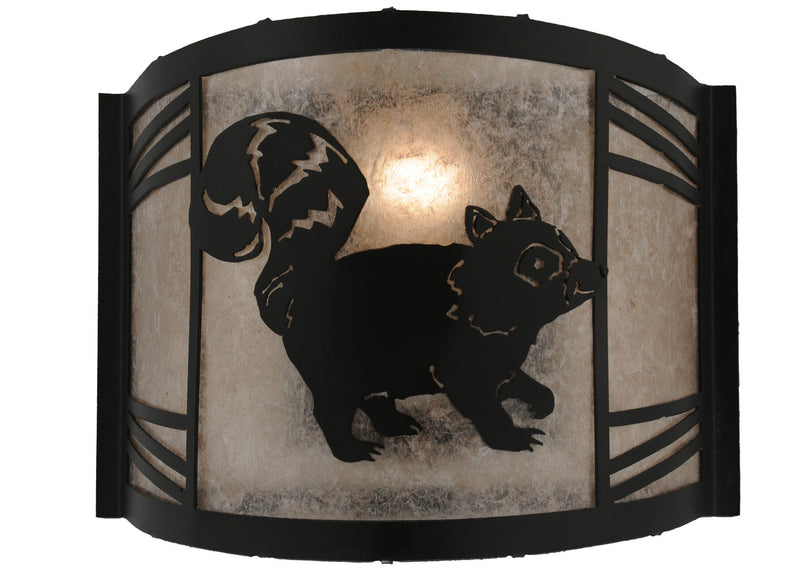 Raccoon On The Loose One Light Wall Sconce in Textured Black/Silver Mica Finish