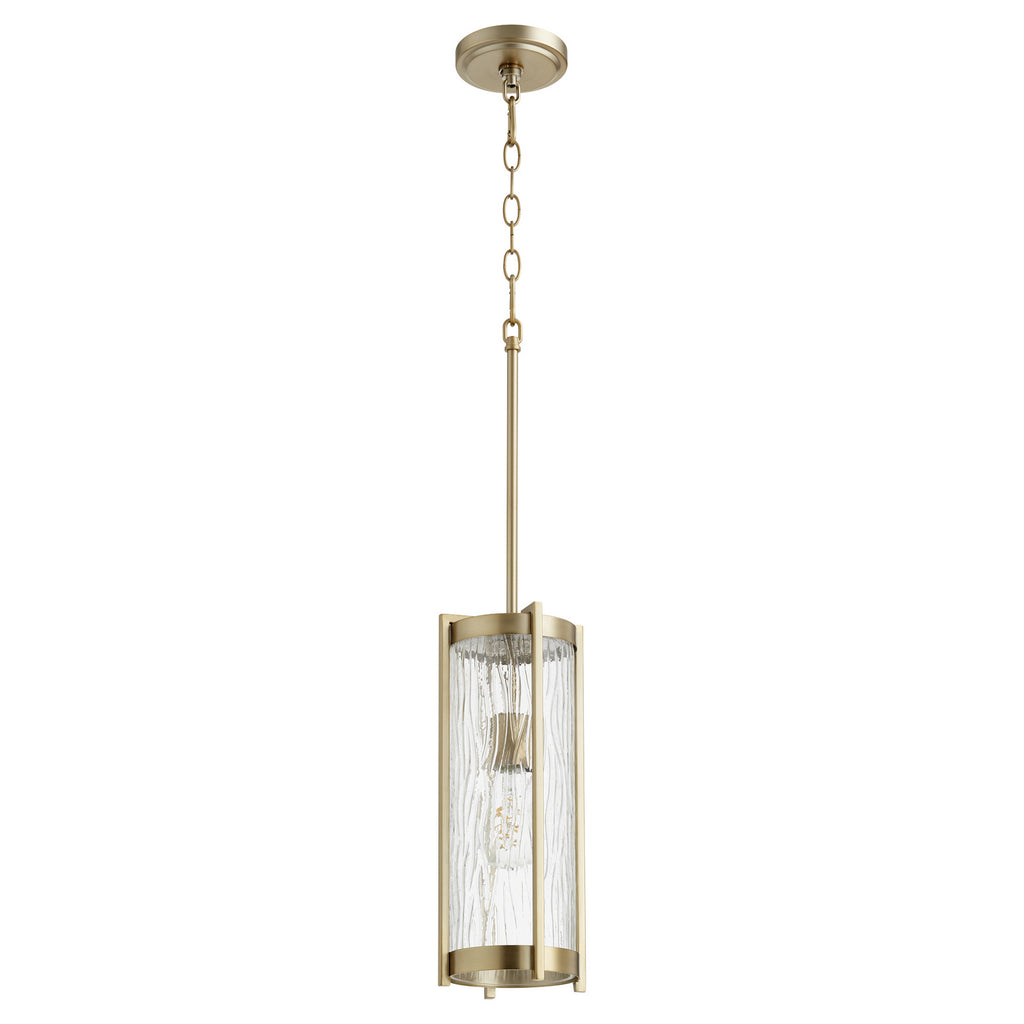 Quorum - 809-80 - One Light Pendant - Chisseled Pendants - Aged Brass w/ Clear Chisseled Glass