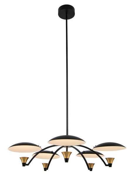 Redding LED Chandelier in Matte Black w White and Brass Accent Finish