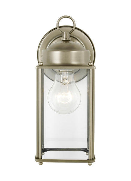 New Castle One Light Outdoor Wall Lantern in Antique Brushed Nickel Finish