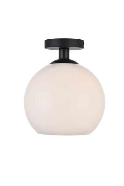 BAXTER One Light Flush Mount in Black And Frosted White Finish