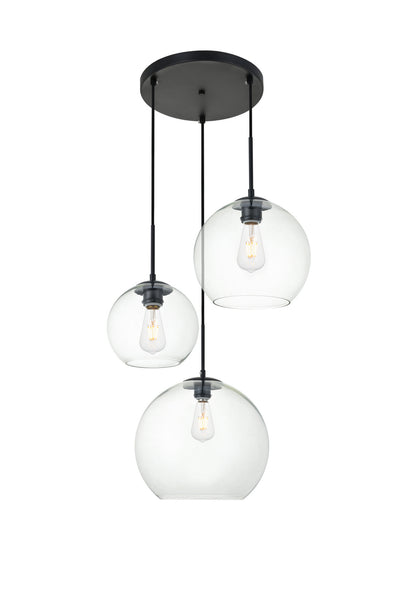 BAXTER Three Light Pendant in Black And Clear Finish