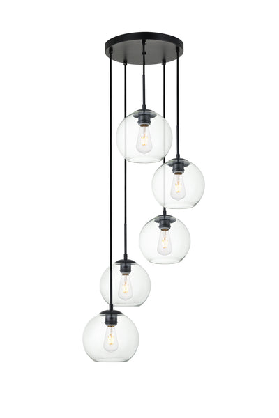 BAXTER Five Light Pendant in Black And Clear Finish
