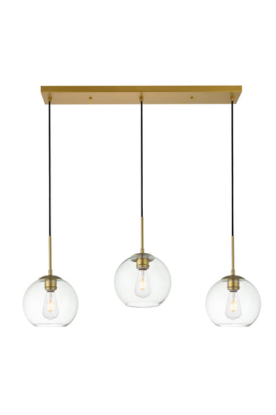 BAXTER Three Light Pendant in Brass And Clear Finish