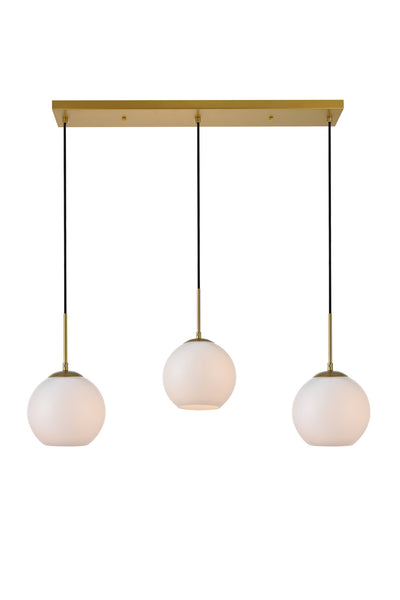 BAXTER Three Light Pendant in Brass And Frosted White Finish