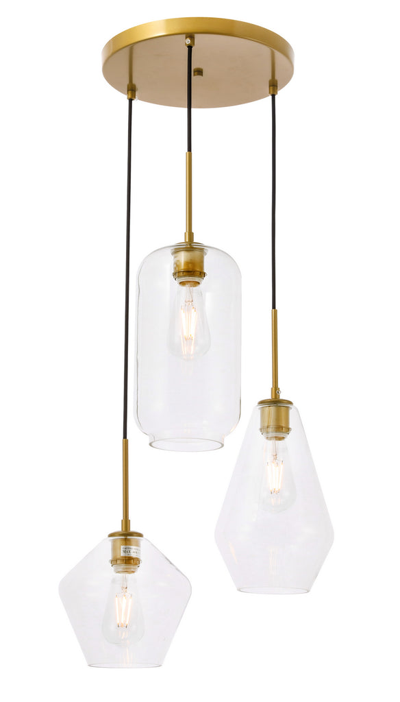 Elegant Lighting - LD2268BR - Three Light Pendant - Gene - Brass And Clear Glass