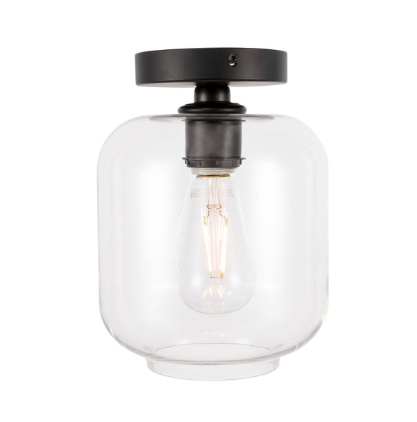 Collier One Light Flush Mount in Black And Clear Glass Finish