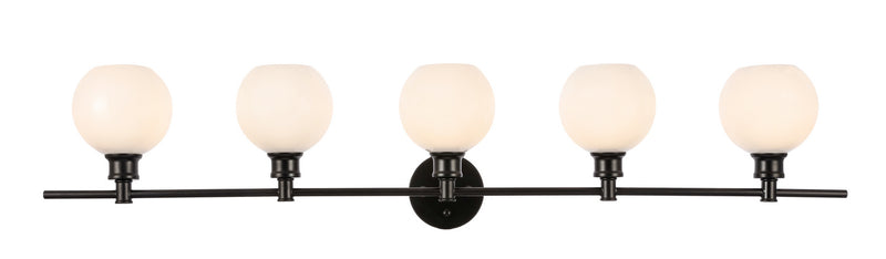 Collier Five Light Wall Sconce in Black And Frosted White Glass Finish