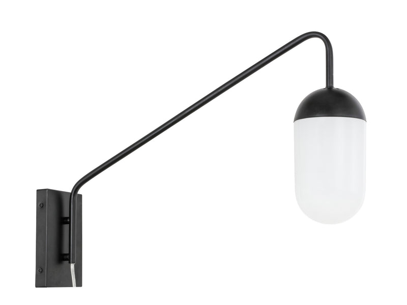 Kace One Light Wall Sconce in Black And Frosted White Glass Finish