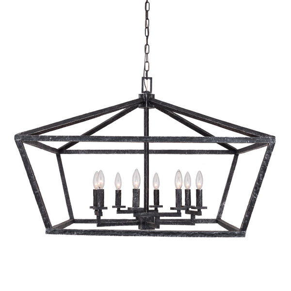 Corina Eight Light Chandelier in Hammered Iron With Brushed Aged Black Finish