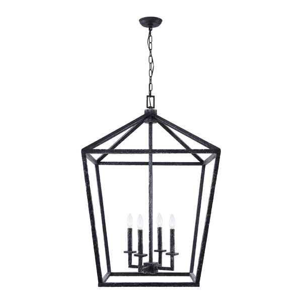 Antea Four Light Chandelier in Hammer Iron With Brushed Aged Black Finish