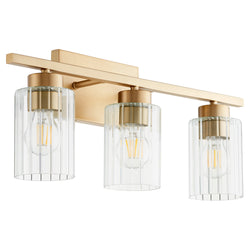 Quorum - 501-3-280 - Three Light Vanity - Ladin - Aged Brass w/ Clear Fluted Glass