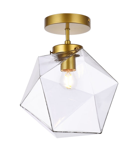 Lawrence One Light Flush Mount in Brass And Clear Finish