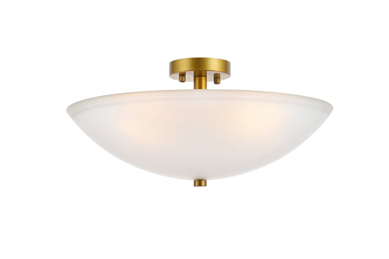 Jeanne Three Light Flush Mount in Brass And Frosted White Finish
