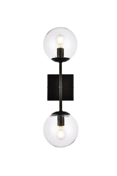 Neri Two Light Wall Sconce in Black And Clear Finish