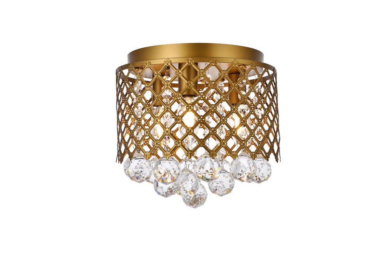 Tully Three Light Flush Mount in Brass And Clear Finish