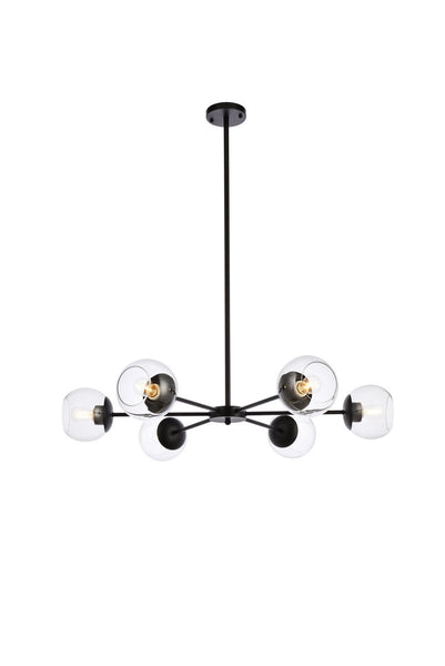 Briggs Six Light Pendant in Black And Clear Finish