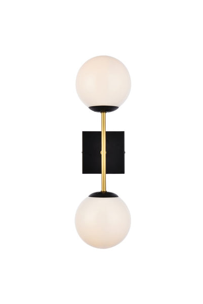 Neri Two Light Wall Sconce in Black And Brass And White Finish