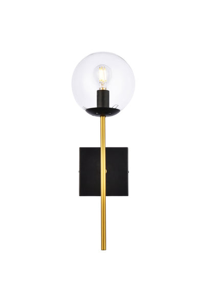 Neri One Light Wall Sconce in Black And Brass And Clear Finish
