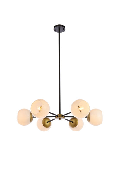 Briggs Six Light Pendant in Black And Brass And White Finish