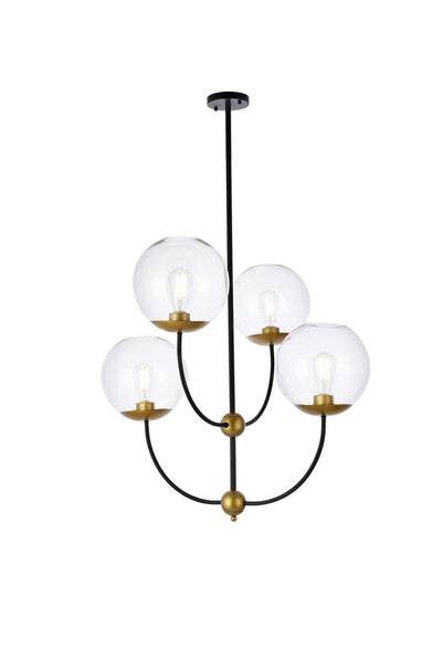 Lennon Four Light Pendant in Black And Brass And Clear Finish