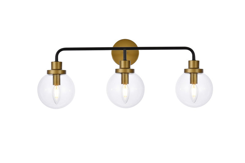 Hanson Three Light Bath in Black And Brass And Clear Shade Finish