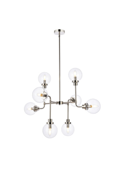 Hanson Eight Light Pendant in Polished Nickel And Clear Shade Finish