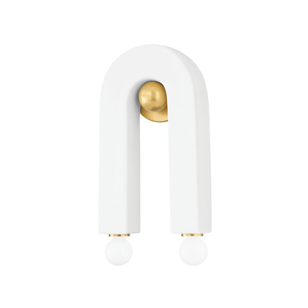 Roshani Two Light Wall Sconce in Aged Brass/Ceramic Raw Matte White Finish