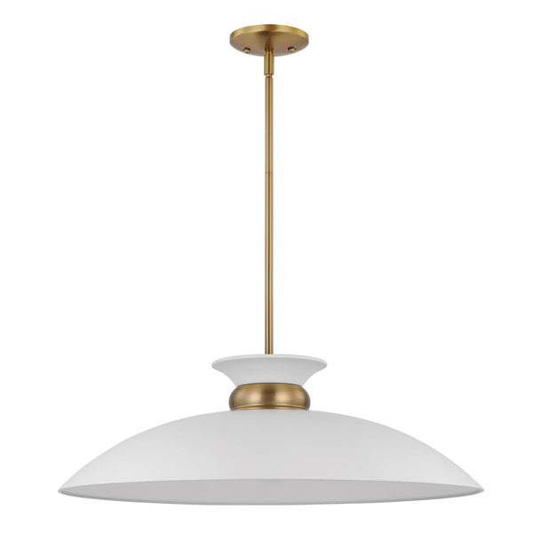 Perkins One Light Pendant in Matte White / Burnished Brass Finish