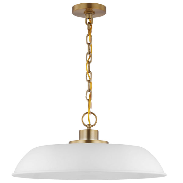Colony One Light Pendant in Matte White / Burnished Brass Finish