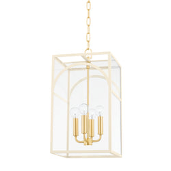 Mitzi - H642704S-AGB/TCR - Four Light Pendant - Addison - Aged Brass/Textured Cream Combo