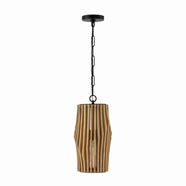 Archer One Light Pendant in Light Wood and Matte Black Finish