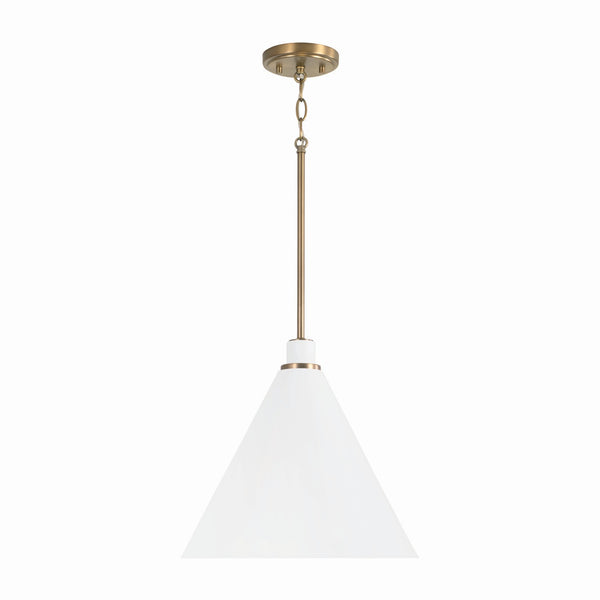Bradley One Light Pendant in Aged Brass and White Finish