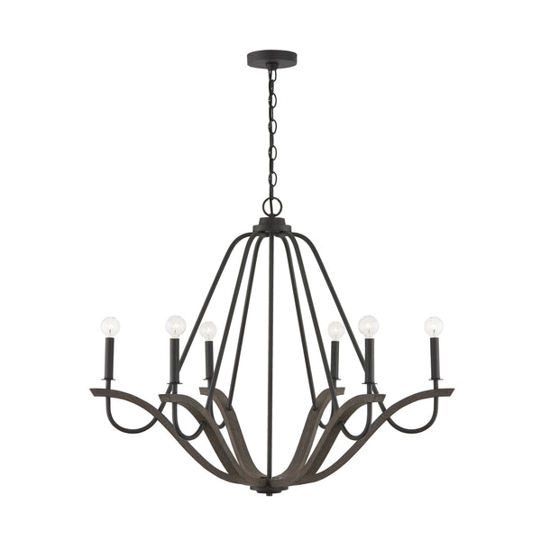Clive Six Light Chandelier in Carbon Grey and Black Iron Finish