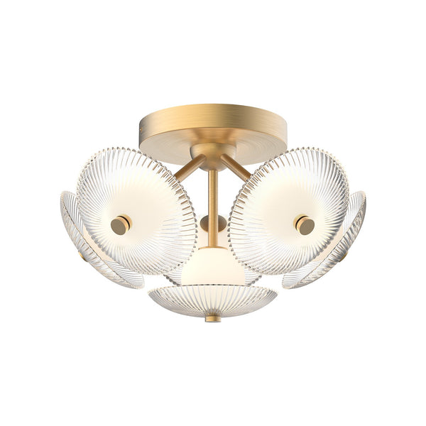 Hera LED Flush Mount in Brushed Gold/Clear Ribbed Glass|Matte Black/Clear Ribbed Glass Finish