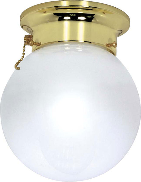 8 White Ball One Light Flush Mount in Polished Brass Finish