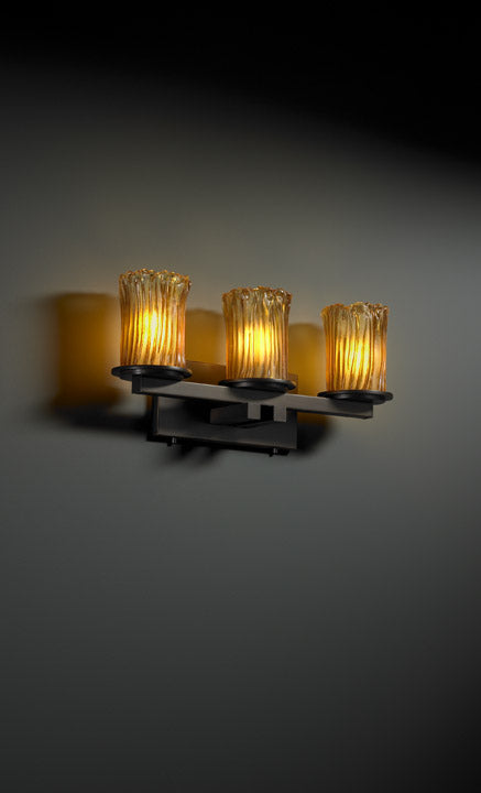Justice Designs - GLA-8773-16-AMBR-DBRZ - Three Light Bath Bar - Veneto Luce - Dark Bronze
