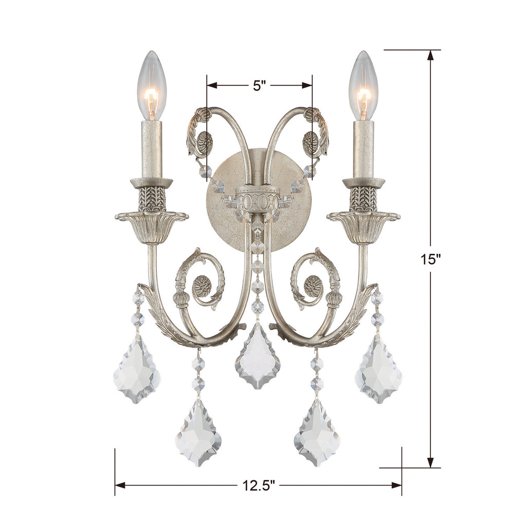 Crystorama - 5112-OS-CL-MWP - Two Light Wall Mount - Regis - Olde Silver