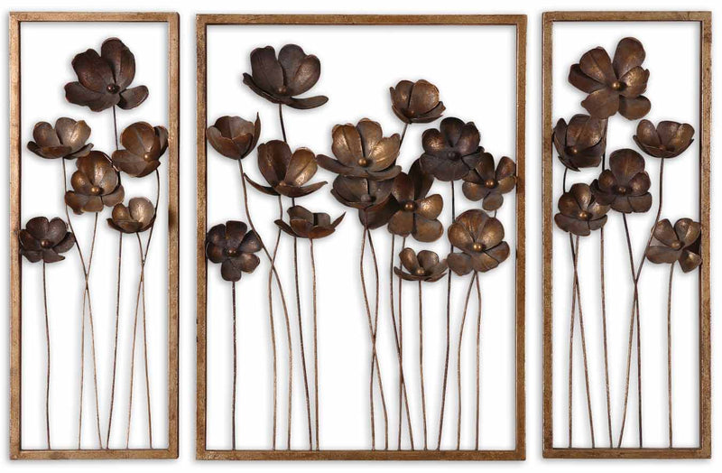 Metal Tulips Wall Art in Antiqued Gold Leaf w/Charcoal Gray Finish