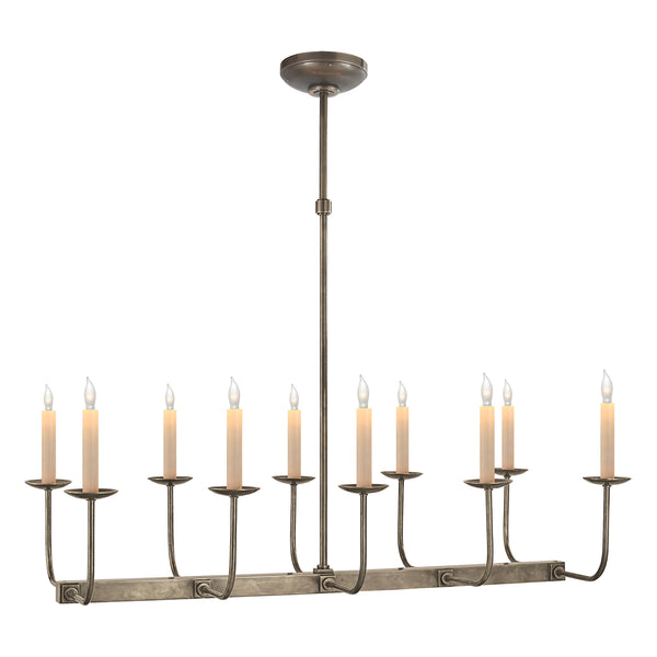 Linear Branched Ten Light Chandelier in Antique Nickel Finish
