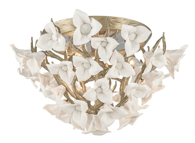 Lily Four Light Flush Mount in Enchanted Silver Leaf Finish