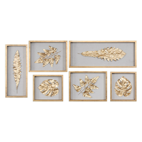 Golden Leaves Shadow Box Set/6 in Gold Leaf Finish
