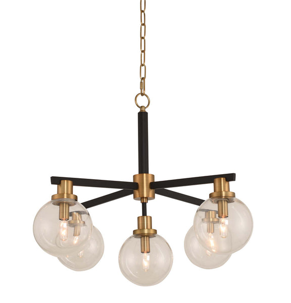 Cameo Five Light Pendant in Matte Black Finish with Brushed Pearlized Brass Finish