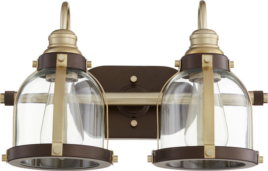 Quorum - 586-2-8086 - Two Light Vanity - Banded Lighting Series - Aged Brass w/ Oiled Bronze