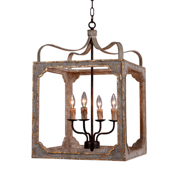 Nadia Four Light Chandelier in Washed Gray With Chopped Gold Trim Finish