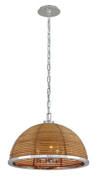 Carayes Three Light Chandelier in Natural Rattan Stainless Steel Finish