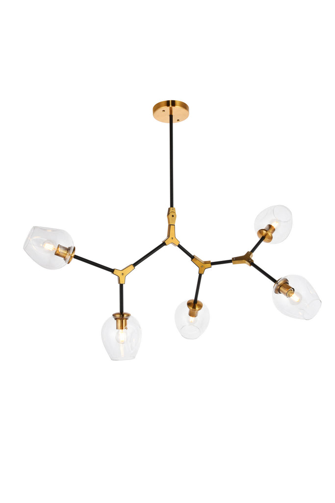 Elegant Lighting - 1712D42LAB - Five Light Pendant - Cavoli - Light Antique Brass And Flat Black