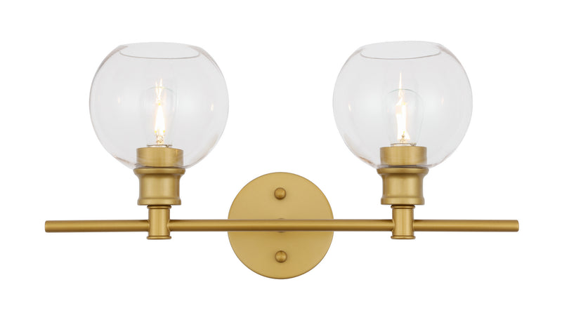 Collier Two Light Wall Sconce in Brass And Clear Glass Finish